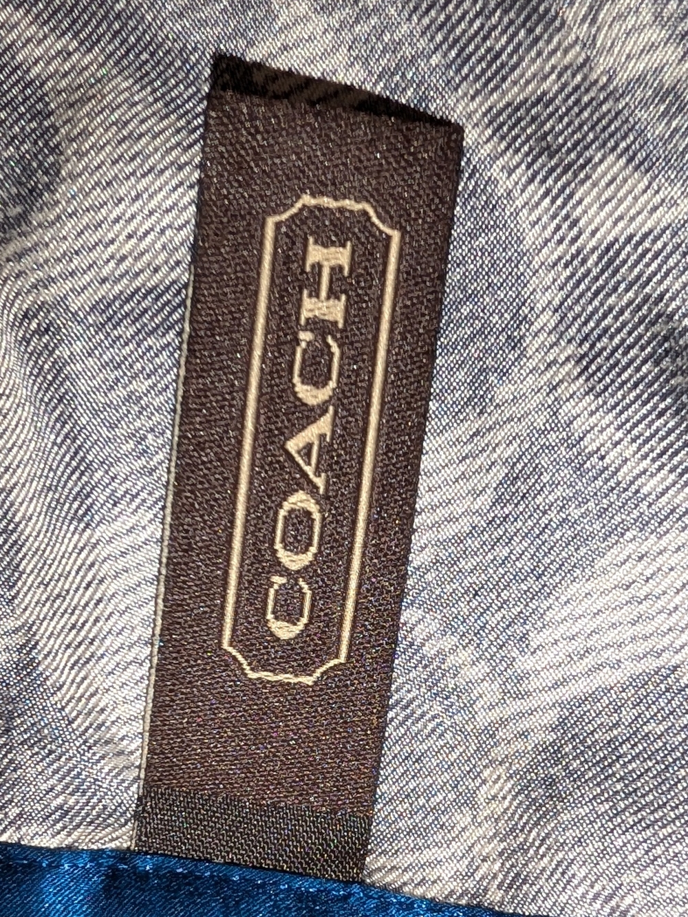 Coach Crystal Logo Patchwork Patterned Square Scarf Multi-Print  Blue Black VGUC - Picture 6 of 11